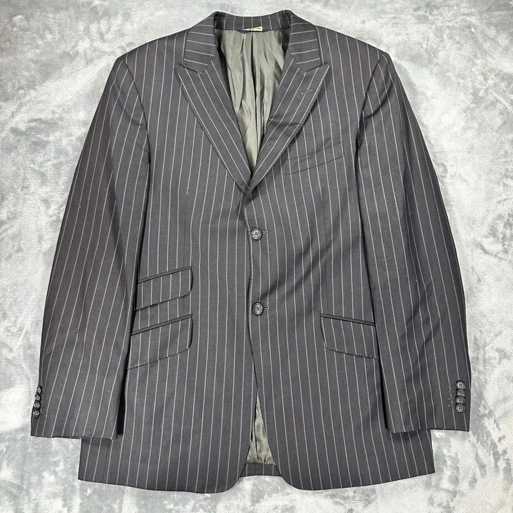 Banana Republic Mens 44R Wool Pinstripe Blazer Jacket Charcoal Grey 324008-00
